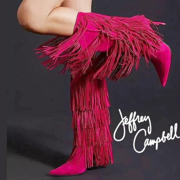 ๐OBSESSED!๐ Genuine Leather Wildhorse Fringe Stiletto Boots in Fuchsia - Picture 1 of 13